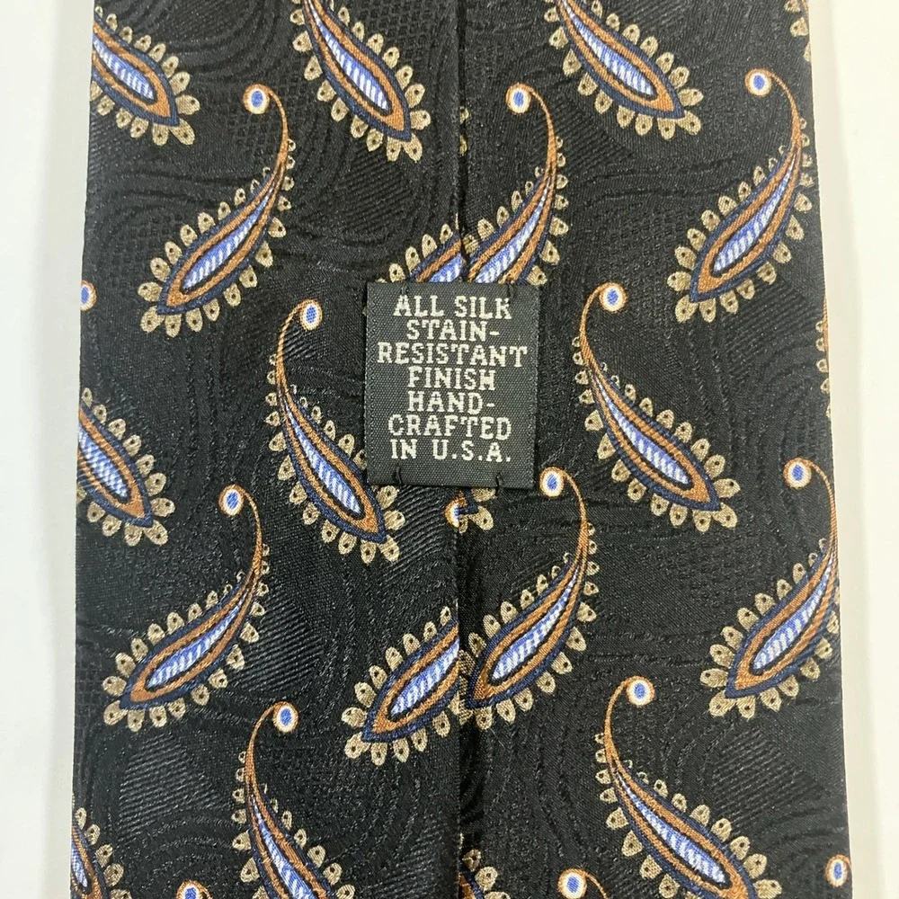 JZ Richards Silk Tie Black Gold Blue Paisley Handmade‎ in USA 61.75